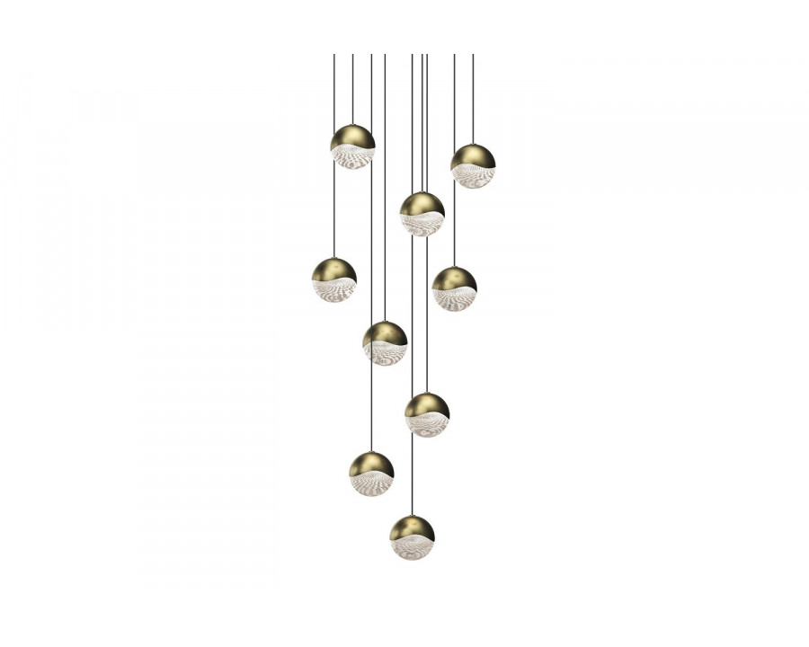 Sonneman Grapes LED Chandelier - Brass Finish, 9-Light Medium, Round Canopy