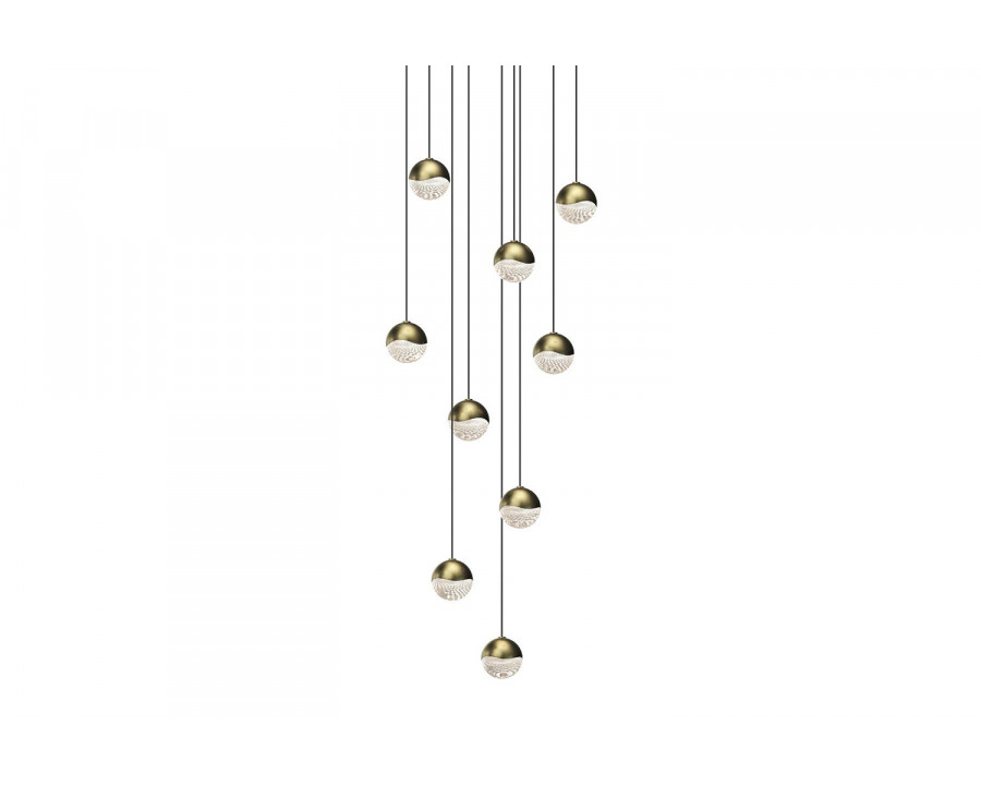 Sonneman Grapes LED Chandelier - Brass Finish, 9-Light Small, Round Canopy