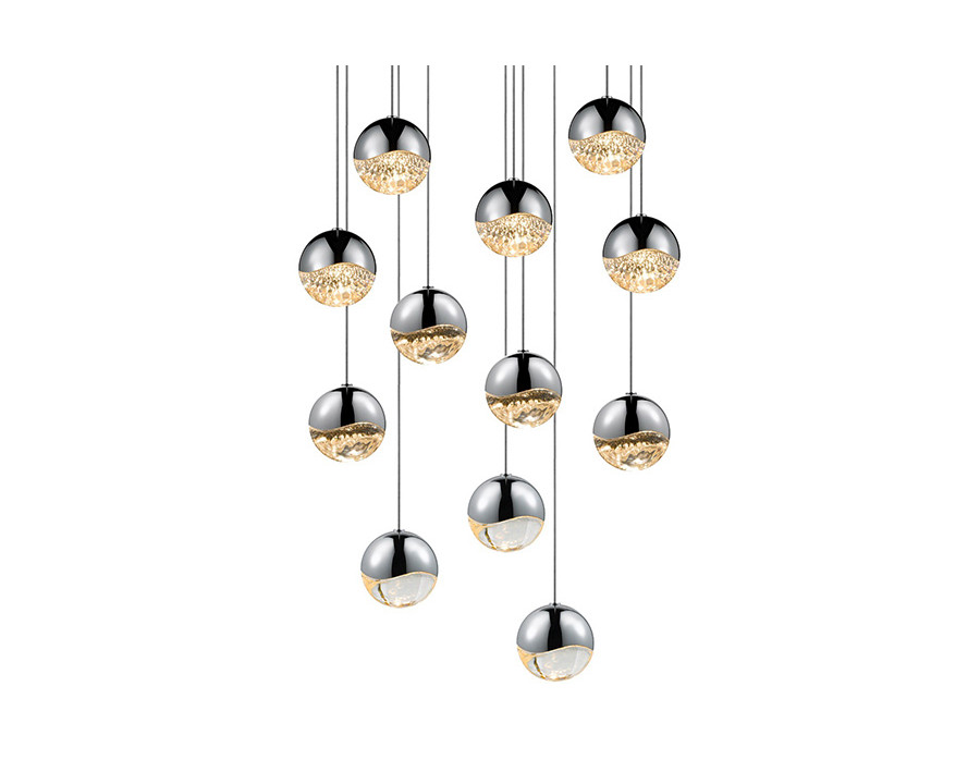 Sonneman Grapes LED Chandelier - Polished Chrome, 12-Light Medium, Round Canopy