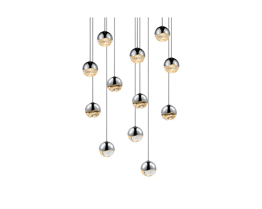 Sonneman Grapes LED Chandelier - Polished Chrome, 12-Light Small, Round Canopy