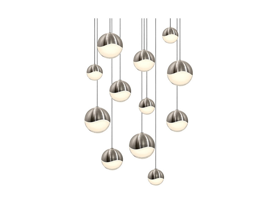 Sonneman Grapes LED Chandelier - Satin Nickel, 12-Light Assorted, Round Canopy