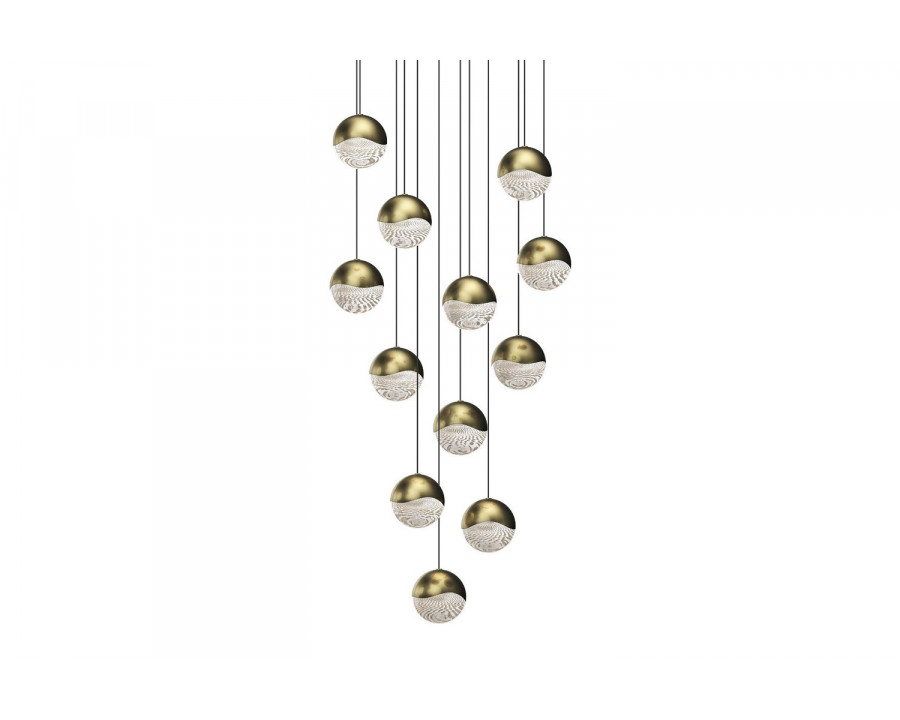 Sonneman Grapes LED Chandelier - Brass Finish, 12-Light Large, Round Canopy