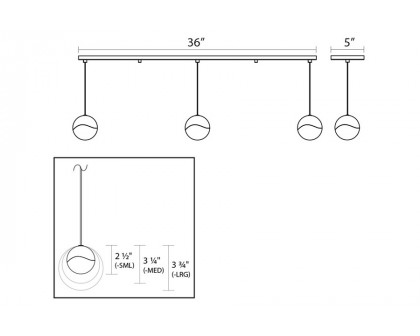 Sonneman Grapes LED Chandelier - Polished Chrome, 3-Light Large, Rectangle Canopy