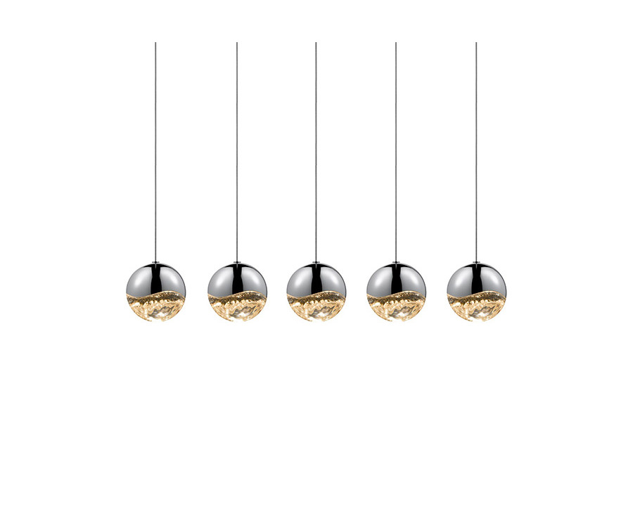 Sonneman Grapes LED Chandelier - Polished Chrome, 5-Light Large, Rectangle Canopy