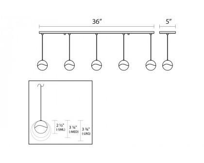 Sonneman Grapes LED Chandelier - Polished Chrome, 5-Light Large, Rectangle Canopy