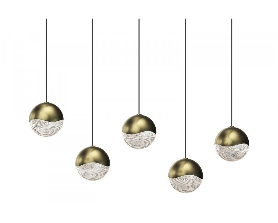 Sonneman Grapes LED Chandelier - Brass Finish, 5-Light Medium, Rectangle Canopy