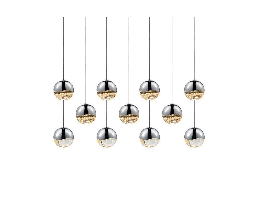 Sonneman Grapes LED Chandelier - Polished Chrome, 11-Light Medium, Rectangle Canopy