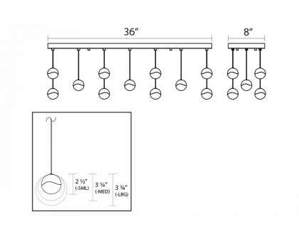 Sonneman Grapes LED Chandelier - Satin Nickel, 11-Light Large, Rectangle Canopy