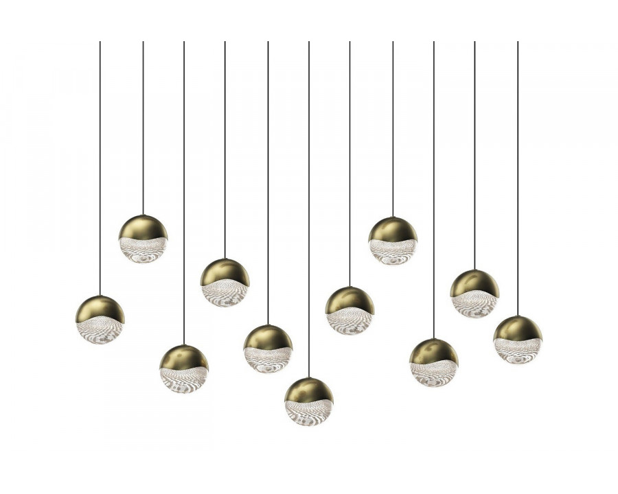 Sonneman Grapes LED Chandelier - Brass Finish, 11-Light Large, Rectangle Canopy