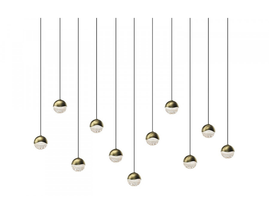 Sonneman Grapes LED Chandelier - Brass Finish, 11-Light Small, Rectangle Canopy