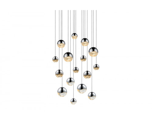 Sonneman Grapes LED Chandelier - Polished Chrome, 16-Light Assorted, Square Canopy