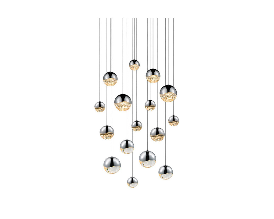 Sonneman Grapes LED Chandelier - Polished Chrome, 16-Light Assorted, Square Canopy