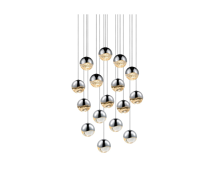 Sonneman Grapes LED Chandelier - Polished Chrome, 16-Light Large, Square Canopy