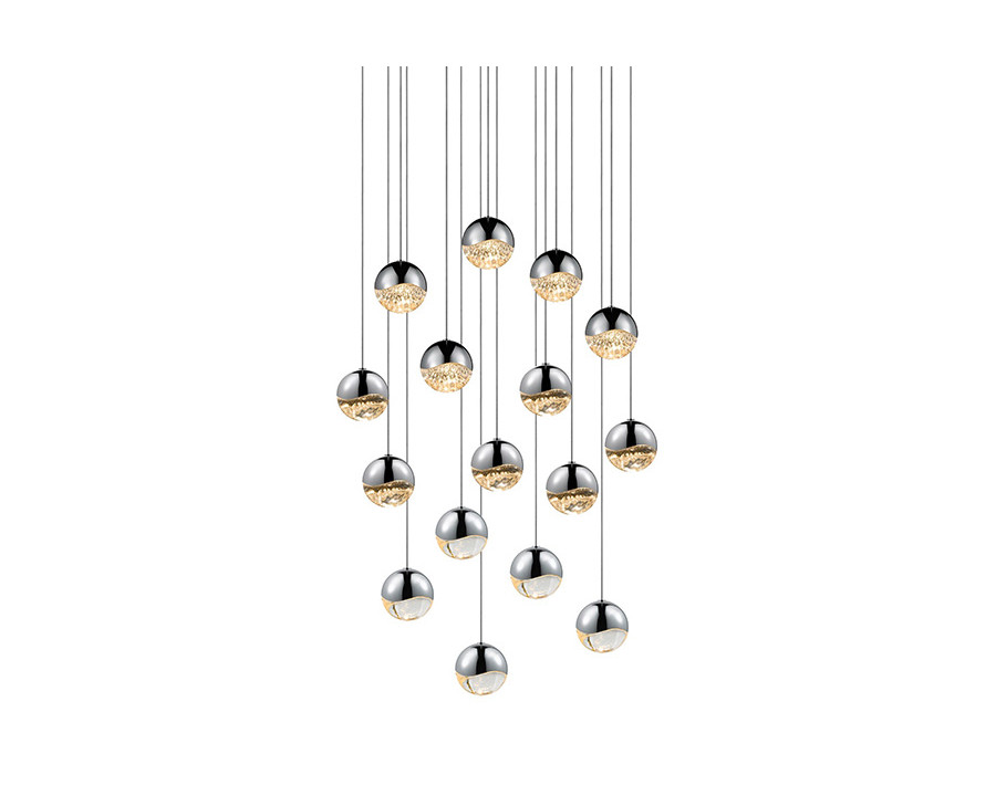 Sonneman Grapes LED Chandelier - Polished Chrome, 16-Light Medium, Square Canopy