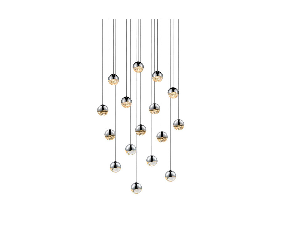 Sonneman Grapes LED Chandelier - Polished Chrome, 16-Light Small, Square Canopy