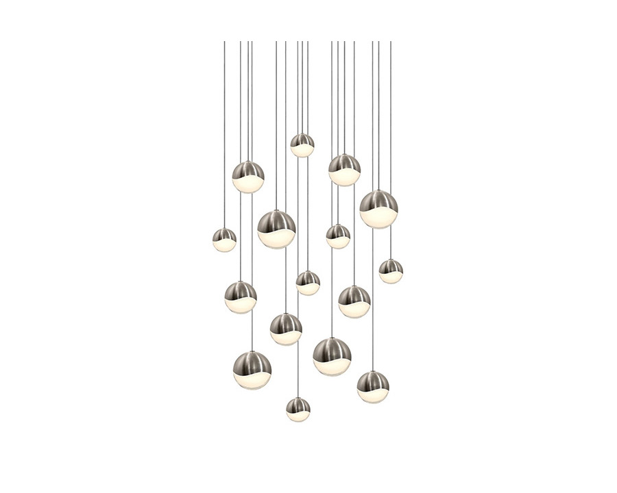 Sonneman Grapes LED Chandelier - Satin Nickel, 16-Light Assorted, Square Canopy