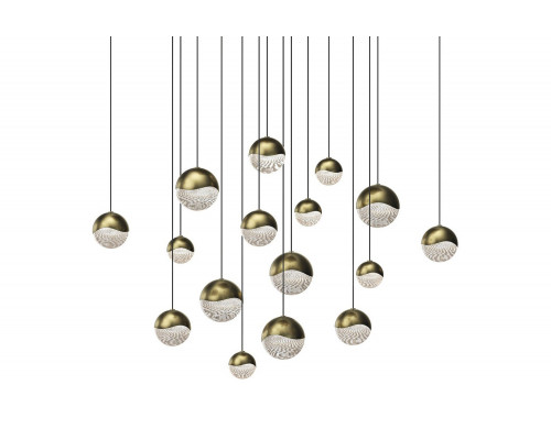 Sonneman Grapes LED Chandelier - Brass Finish, 16-Light Assorted, Square Canopy