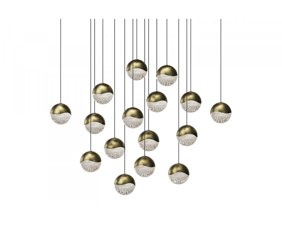 Sonneman Grapes LED Chandelier - Brass Finish, 16-Light Large, Square Canopy