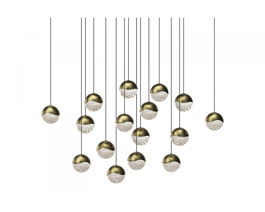 Sonneman Grapes LED Chandelier - Brass Finish, 16-Light Medium, Square Canopy