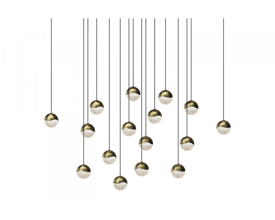 Sonneman Grapes LED Chandelier - Brass Finish, 16-Light Small, Square Canopy