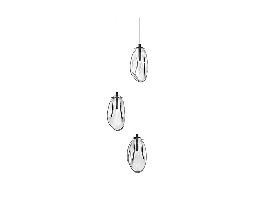 Sonneman Liquid LED Chandelier - Satin Black, 3-Light Standard, Round Canopy, Clear Glass