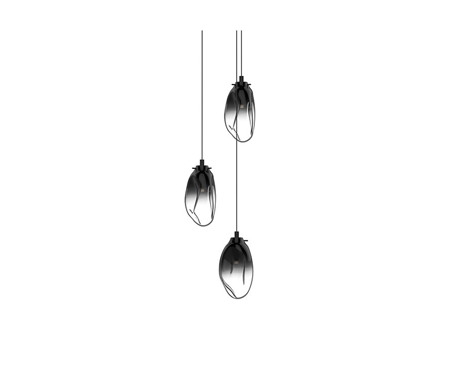 Sonneman Liquid LED Chandelier - Satin Black, 3-Light Standard, Round Canopy, Smoke Fade Glass