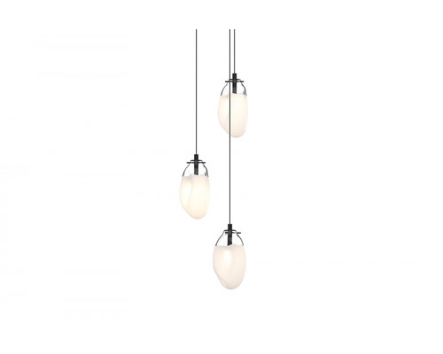 Sonneman Liquid LED Chandelier - Satin Black, 3-Light Standard, Round Canopy, Poured White Glass