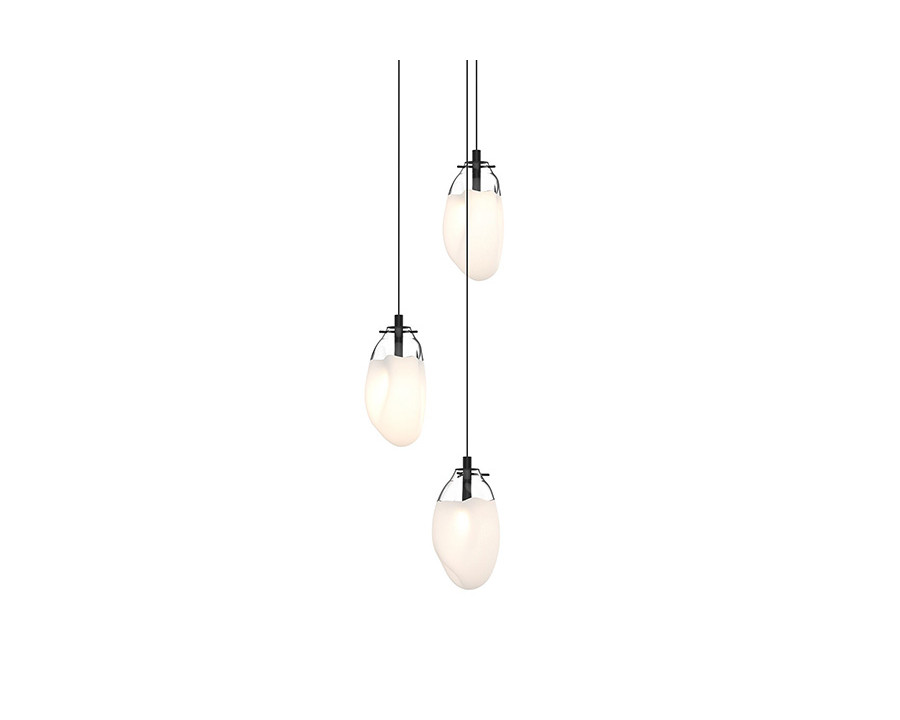 Sonneman Liquid LED Chandelier - Satin Black, 3-Light Standard, Round Canopy, Poured White Glass