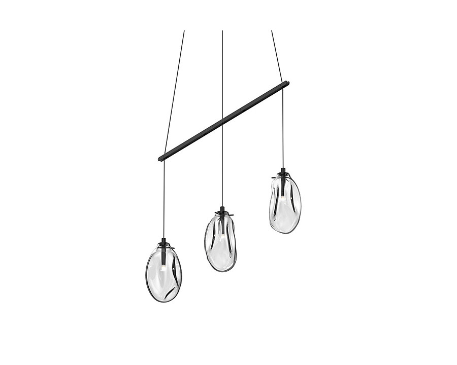 Sonneman Liquid LED Chandelier - Satin Black, 3-Light Standard, Linear Spreader, Clear Glass