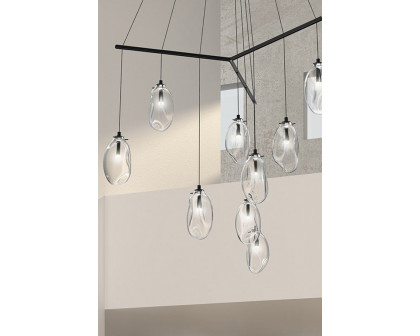 Sonneman Liquid LED Chandelier - Satin Black, 3-Light Standard, Linear Spreader, Clear Glass