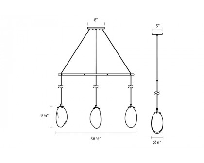 Sonneman Liquid LED Chandelier - Satin Black, 3-Light Standard, Linear Spreader, Clear Glass