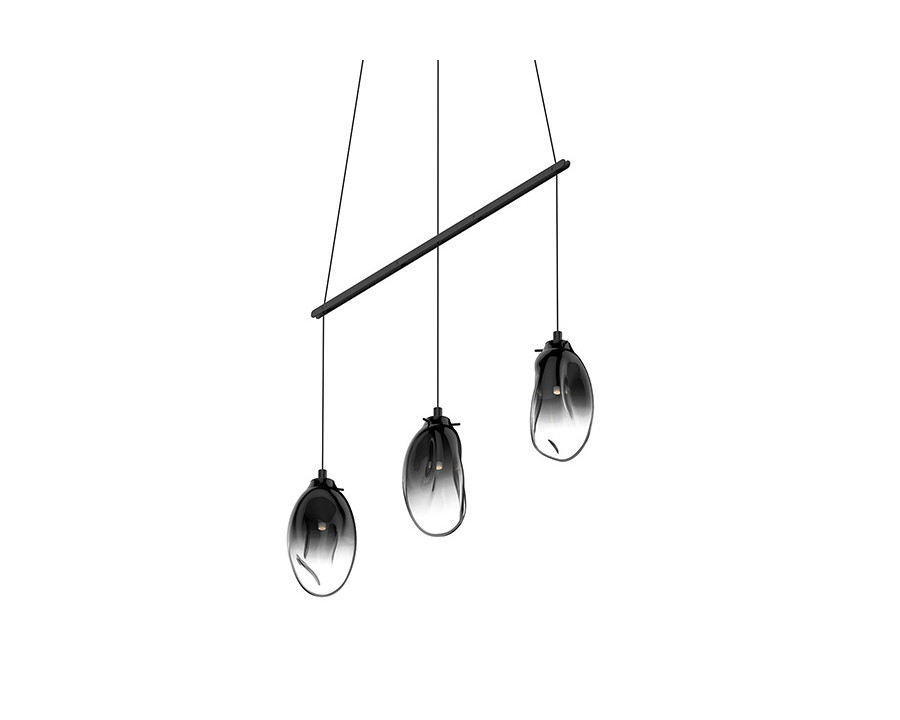 Sonneman Liquid LED Chandelier - Satin Black, 3-Light Standard, Linear Spreader, Smoke Fade Glass