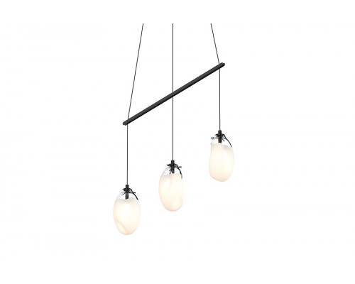 Sonneman Liquid LED Chandelier - Satin Black, 3-Light Standard, Linear Spreader, Poured White Glass