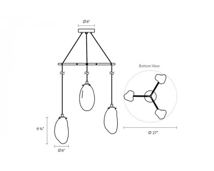 Sonneman Liquid LED Chandelier - Satin Black, 3-Light Standard, Tri-Spreader, Clear Glass