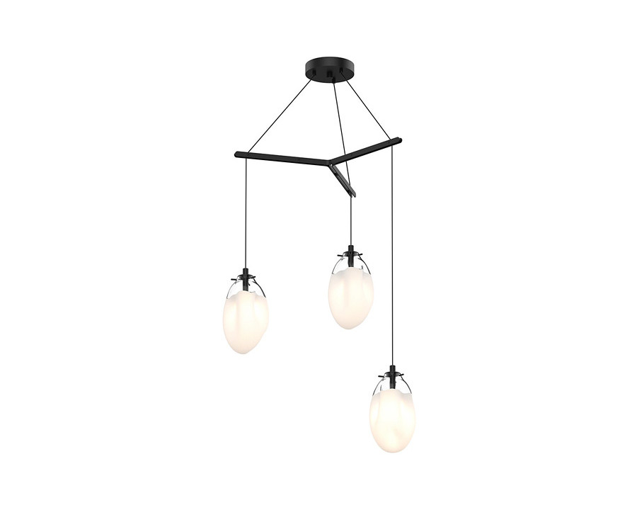 Sonneman Liquid LED Chandelier - Satin Black, 3-Light Standard, Tri-Spreader, Poured White Glass