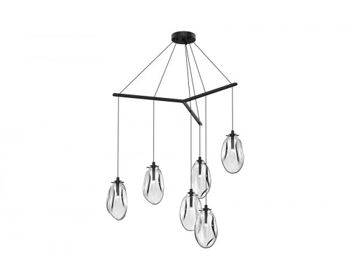 Sonneman Liquid LED Chandelier - Satin Black, 6-Light Standard, Tri-Spreader, Clear Glass