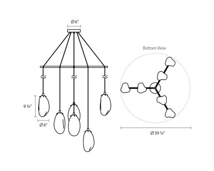 Sonneman Liquid LED Chandelier - Satin Black, 6-Light Standard, Tri-Spreader, Clear Glass