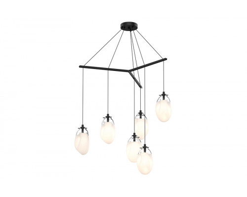 Sonneman Liquid LED Chandelier - Satin Black, 6-Light Standard, Tri-Spreader, Poured White Glass