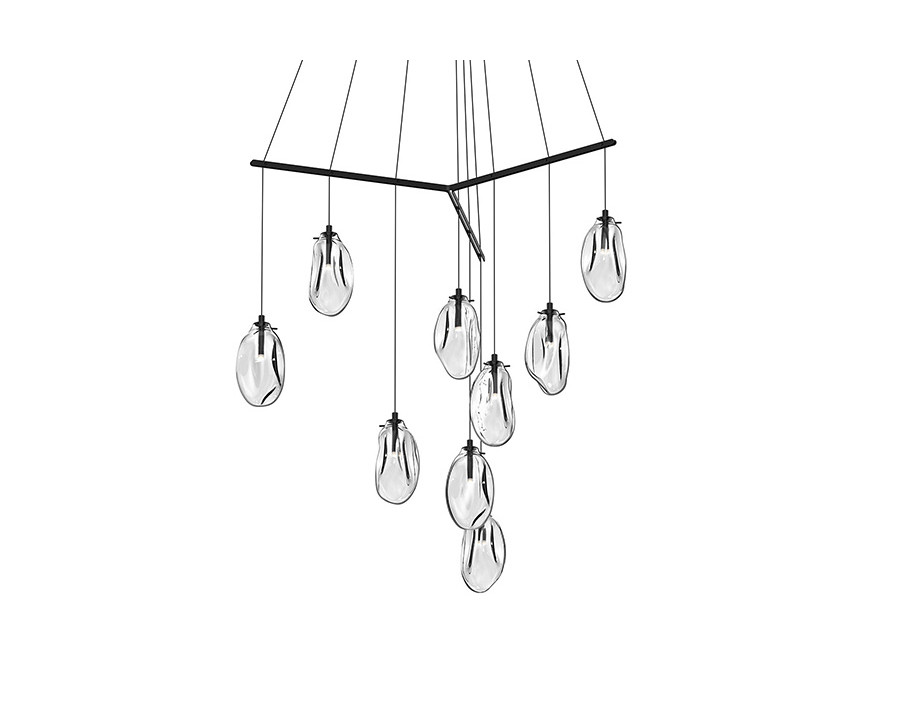 Sonneman Liquid LED Chandelier - Satin Black, 9-Light Standard, Tri-Spreader, Clear Glass