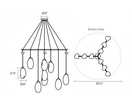 Sonneman Liquid LED Chandelier - Satin Black, 9-Light Standard, Tri-Spreader, Clear Glass