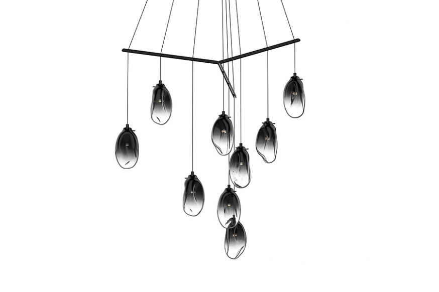 Sonneman™ Liquid LED Chandelier - Satin Black, 9-Light Standard, Tri-Spreader, Smoke Fade Glass