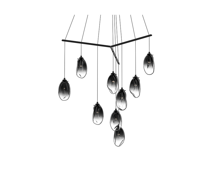 Sonneman Liquid LED Chandelier - Satin Black, 9-Light Standard, Tri-Spreader, Smoke Fade Glass