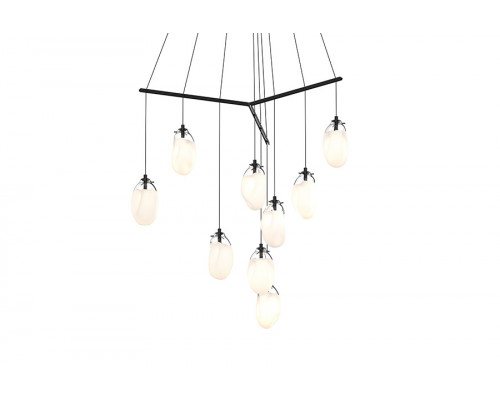 Sonneman Liquid LED Chandelier - Satin Black, 9-Light Standard, Tri-Spreader, Poured White Glass