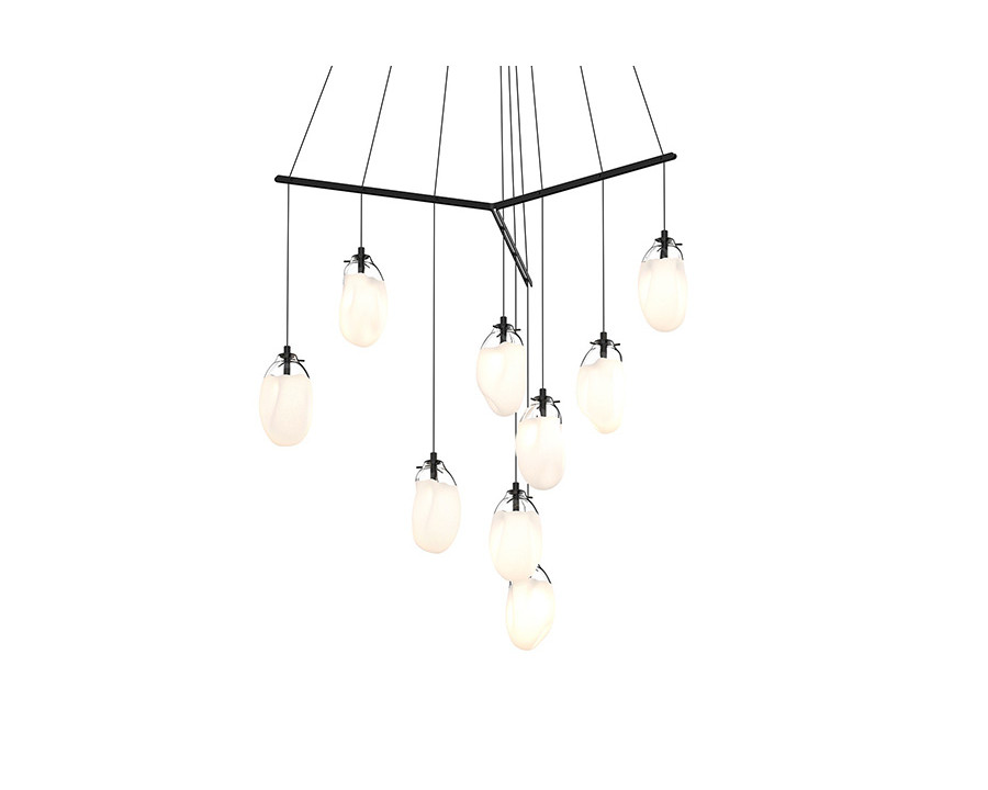 Sonneman Liquid LED Chandelier - Satin Black, 9-Light Standard, Tri-Spreader, Poured White Glass