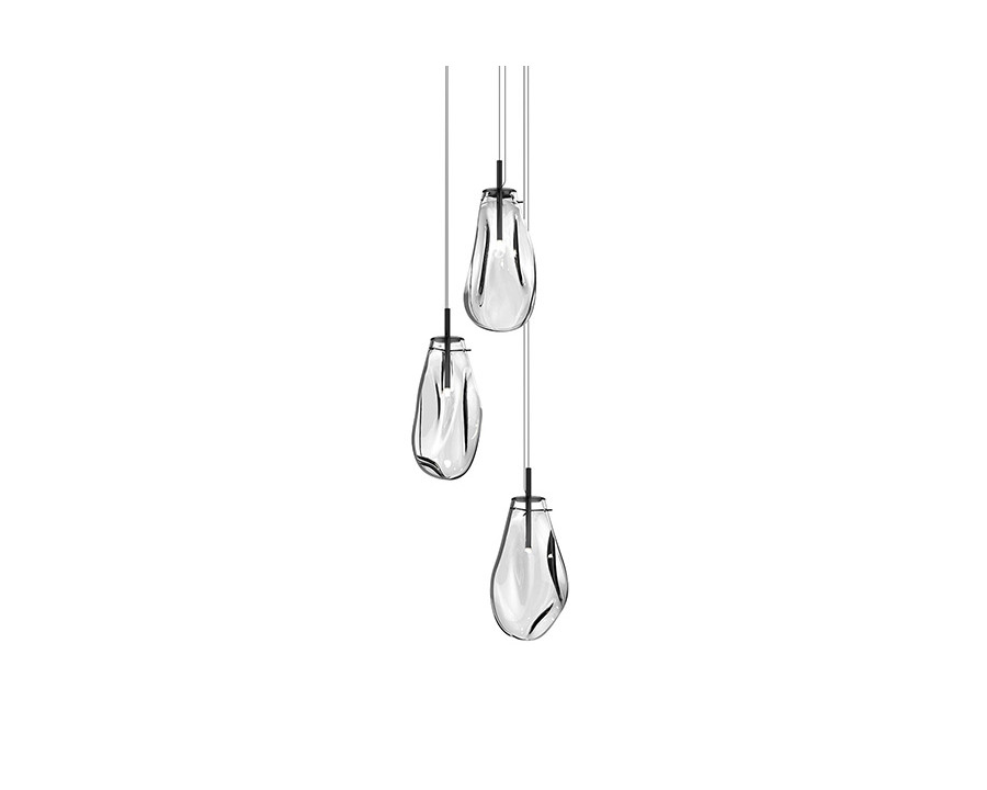 Sonneman Liquid LED Chandelier - Satin Black, 3-Light Large, Round Canopy, Clear Glass