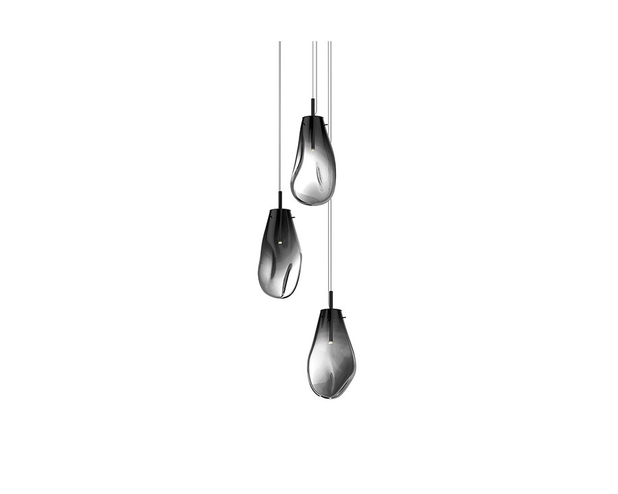 Sonneman Liquid LED Chandelier - Satin Black, 3-Light Large, Round Canopy, Smoke Fade Glass