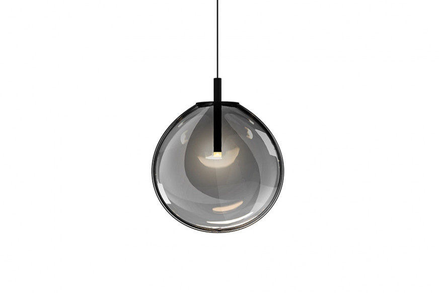 Sonneman™ Cantina LED Single Pendant - Satin Black, Medium, Smoke Fade Glass