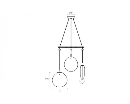 Sonneman Cantina LED Chandelier - Satin Black, Medium 3-Light Tri-Spreader, Smoke Fade Glass