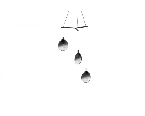 Sonneman Cantina LED Chandelier - Satin Black, Small 3-Light Tri-Spreader, Smoke Fade Glass