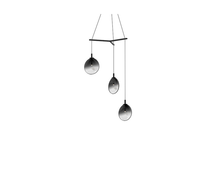 Sonneman Cantina LED Chandelier - Satin Black, Small 3-Light Tri-Spreader, Smoke Fade Glass